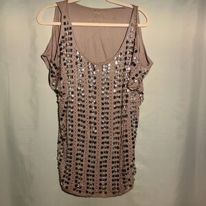 INC International Concepts Taupe Cold Shoulder Sequin  Top – Women’s Size L